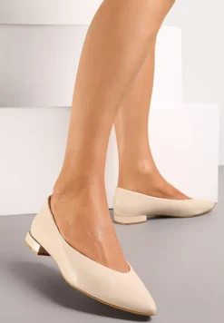 Beżowe Balerinki na Płaskim Słupku ze Szpiczastym Noskiem Kaitli