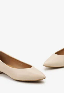 Beżowe Balerinki na Płaskim Słupku ze Szpiczastym Noskiem Kaitli