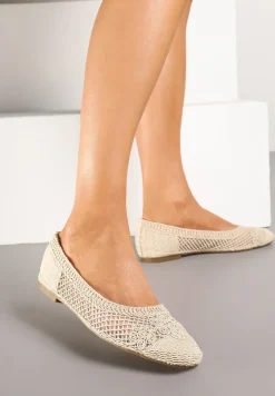 Beżowe Balerinki Ozdobione Siateczką Landeora
