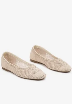 Beżowe Balerinki Ozdobione Siateczką Landeora