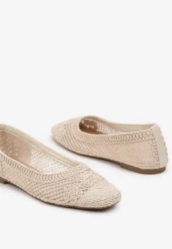 Beżowe Balerinki Ozdobione Siateczką Landeora