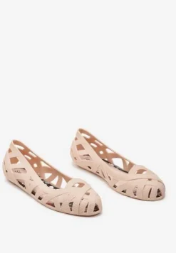 Beżowe Balerinki Ozdobione Wycięciami na Cholewce Sylaria