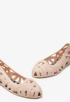Beżowe Balerinki Ozdobione Wycięciami na Cholewce Sylaria