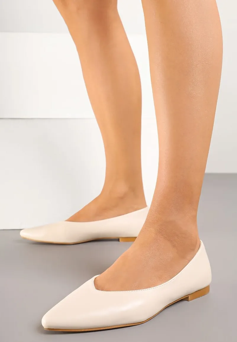 Beżowe Balerinki Vices Ozdobione Migdałowym Noskiem Neoranea