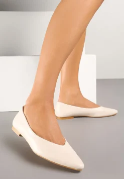 Beżowe Balerinki Vices Ozdobione Migdałowym Noskiem Neoranea