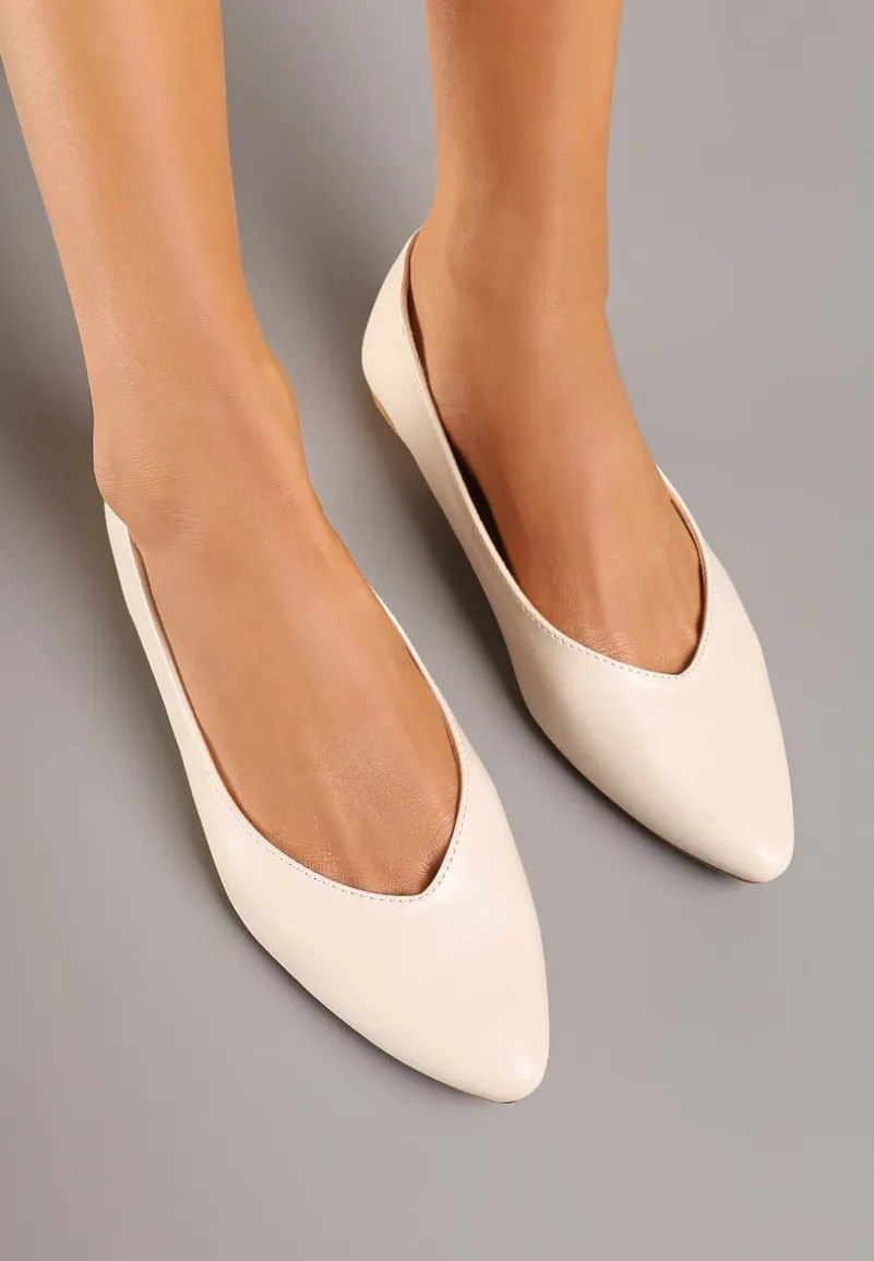Beżowe Balerinki Vices Ozdobione Migdałowym Noskiem Neoranea