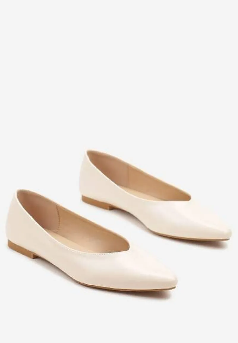 Beżowe Balerinki Vices Ozdobione Migdałowym Noskiem Neoranea
