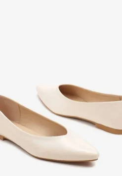 Beżowe Balerinki Vices Ozdobione Migdałowym Noskiem Neoranea