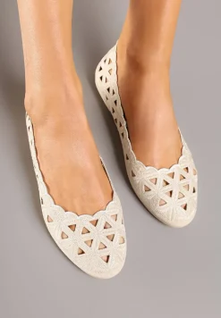 Beżowe Balerinki Vices z Ażurowymi Wycięciami Naneria