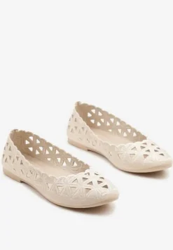 Beżowe Balerinki Vices z Ażurowymi Wycięciami Naneria