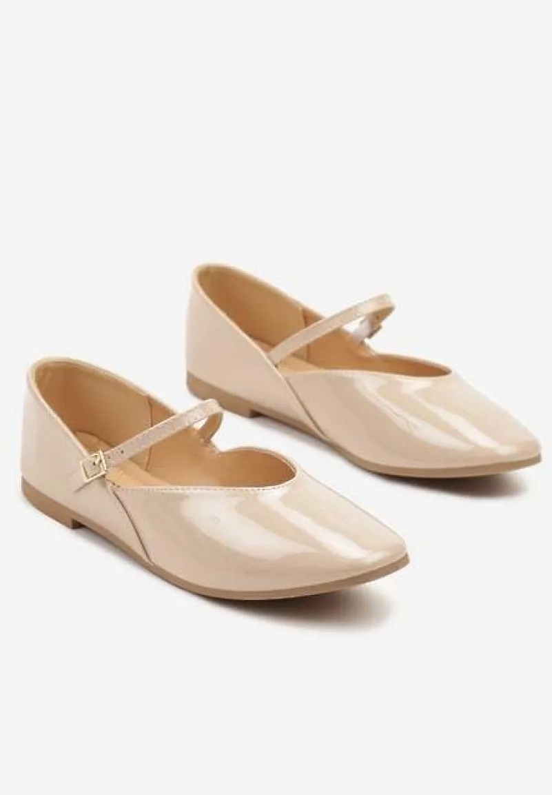 Beżowe Balerinki Vices z Paseczkiem ze Sprzączką i Ozdobnym Przeszyciem Desorila