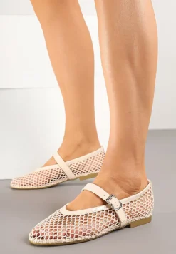 Beżowe Balerinki w Stylu Mary Jane z Siateczki Miltewi
