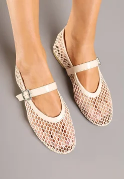 Beżowe Balerinki w Stylu Mary Jane z Siateczki Miltewi