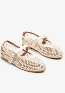 Beżowe Balerinki w Stylu Mary Jane z Siateczki Miltewi