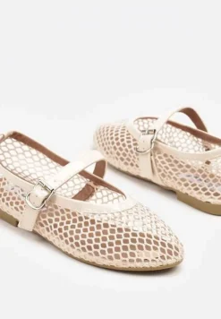 Beżowe Balerinki w Stylu Mary Jane z Siateczki Miltewi