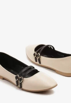 Beżowe Balerinki w Stylu Mary Jane z Paseczkami Davinara