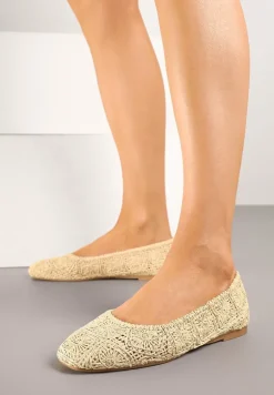 Beżowe Balerinki z Cholewką z Plecionki Relore