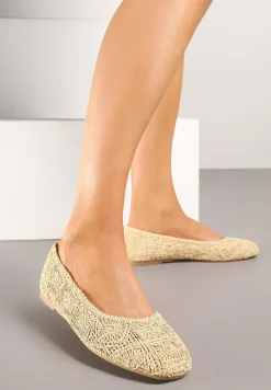 Beżowe Balerinki z Cholewką z Plecionki Relore