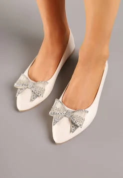 Beżowe Balerinki z Kokardą i Cyrkoniami Marintis