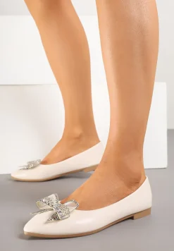 Beżowe Balerinki z Kokardą i Cyrkoniami Marintis