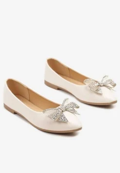Beżowe Balerinki z Kokardą i Cyrkoniami Marintis