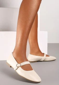 Beżowe Balerinki z Kwadratowym Noskiem i Zapięciem na Sprzączkę Rilanora