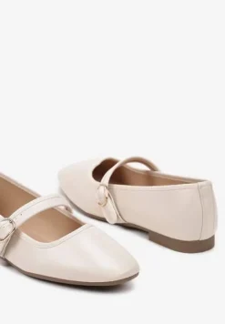Beżowe Balerinki z Kwadratowym Noskiem i Zapięciem na Sprzączkę Rilanora