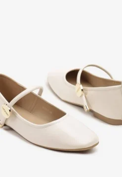 Beżowe Balerinki z Kwadratowym Noskiem i Ozdobnym Paskiem Firmio