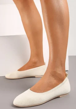 Beżowe Balerinki z Okrągłym Noskiem i Materiałową Cholewką Mililena