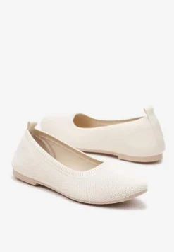 Beżowe Balerinki z Okrągłym Noskiem i Materiałową Cholewką Mililena