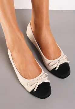 Beżowe Balerinki z Ozdobnym Noskiem i Subtelną Kokardką Cosalba