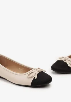 Beżowe Balerinki z Ozdobnym Noskiem i Subtelną Kokardką Cosalba