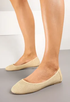 Beżowe Balerinki z Perforacją i Wkładką ze Skóry Naturalnej Nonaviael