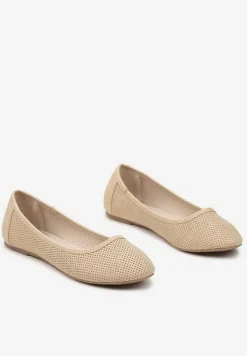 Beżowe Balerinki z Perforacją i Wkładką ze Skóry Naturalnej Nonaviael