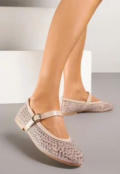 Beżowe Balerinki z Siateczkową Cholewką z Cyrkoniami Adislena
