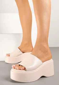 Beżowe Basicowe Klapki na Platformie Faliriela