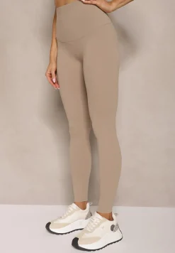 Beżowe Basicowe Legginsy High Waist Tofelia