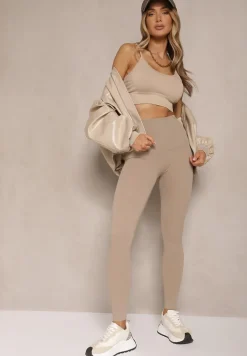 Beżowe Basicowe Legginsy High Waist Tofelia