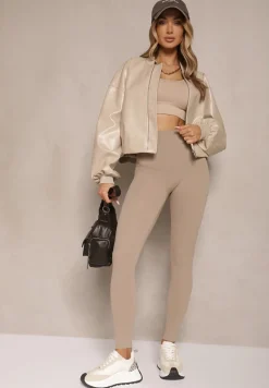 Beżowe Basicowe Legginsy High Waist Tofelia
