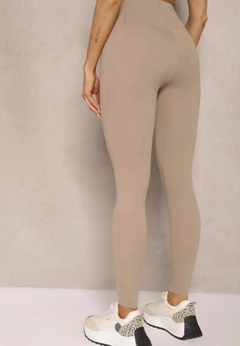 Beżowe Basicowe Legginsy High Waist Tofelia