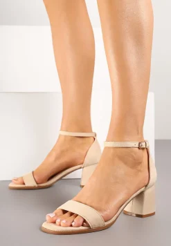 Beżowe Basicowe Sandały Vices na Słupku Soretta