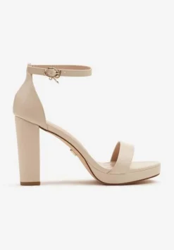 Beżowe Basicowe Sandały Vices na Platformie i Słupku Taeli