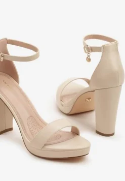 Beżowe Basicowe Sandały Vices na Platformie i Słupku Taeli