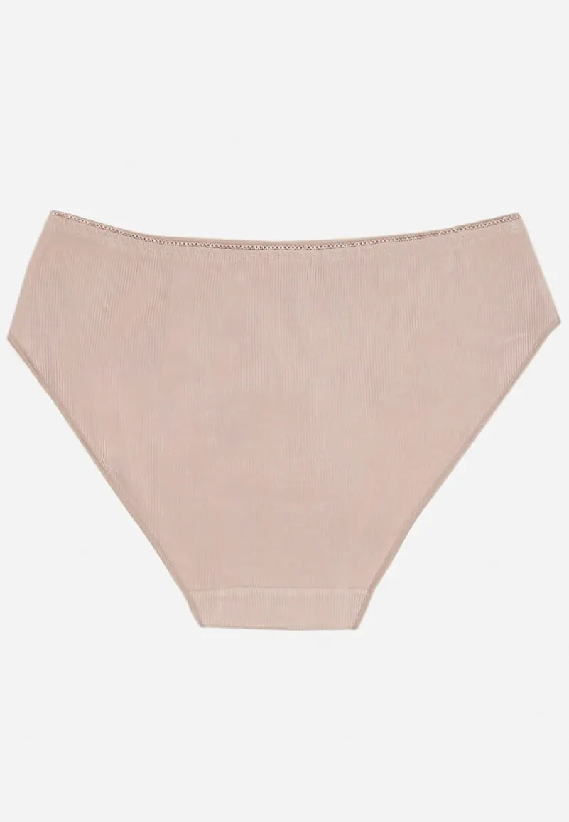 Beżowe Bawełniane Majtki Figi Wykończone Ozdobną Nitką Besivia