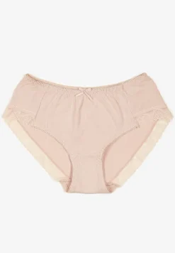 Beżowe Bawełniane Majtki o Kroju Fig z Kokardką i Koronką Tamiseth
