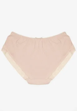Beżowe Bawełniane Majtki o Kroju Fig z Kokardką i Koronką Tamiseth
