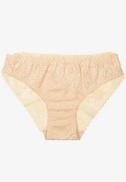 Beżowe Bawełniane Majtki Typu Figi z Koronką Edirives