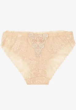 Beżowe Bawełniane Majtki Typu Figi z Koronką Edirives
