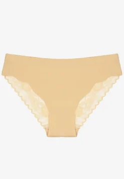 Beżowe Bezszwowe Majtki o Kroju Fig z Koronką Zeiarae
