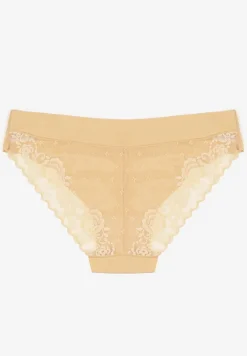 Beżowe Bezszwowe Majtki o Kroju Fig z Koronką Zeiarae